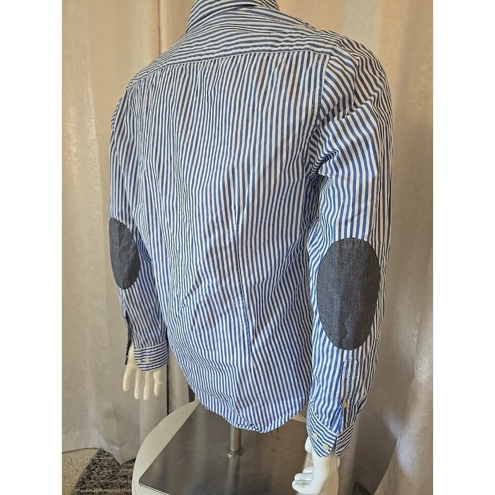 Zara Man Shirt Men Elbow Patches Button Dress Blue Slim Fit Pineapple Logo M L - Picture 5 of 8